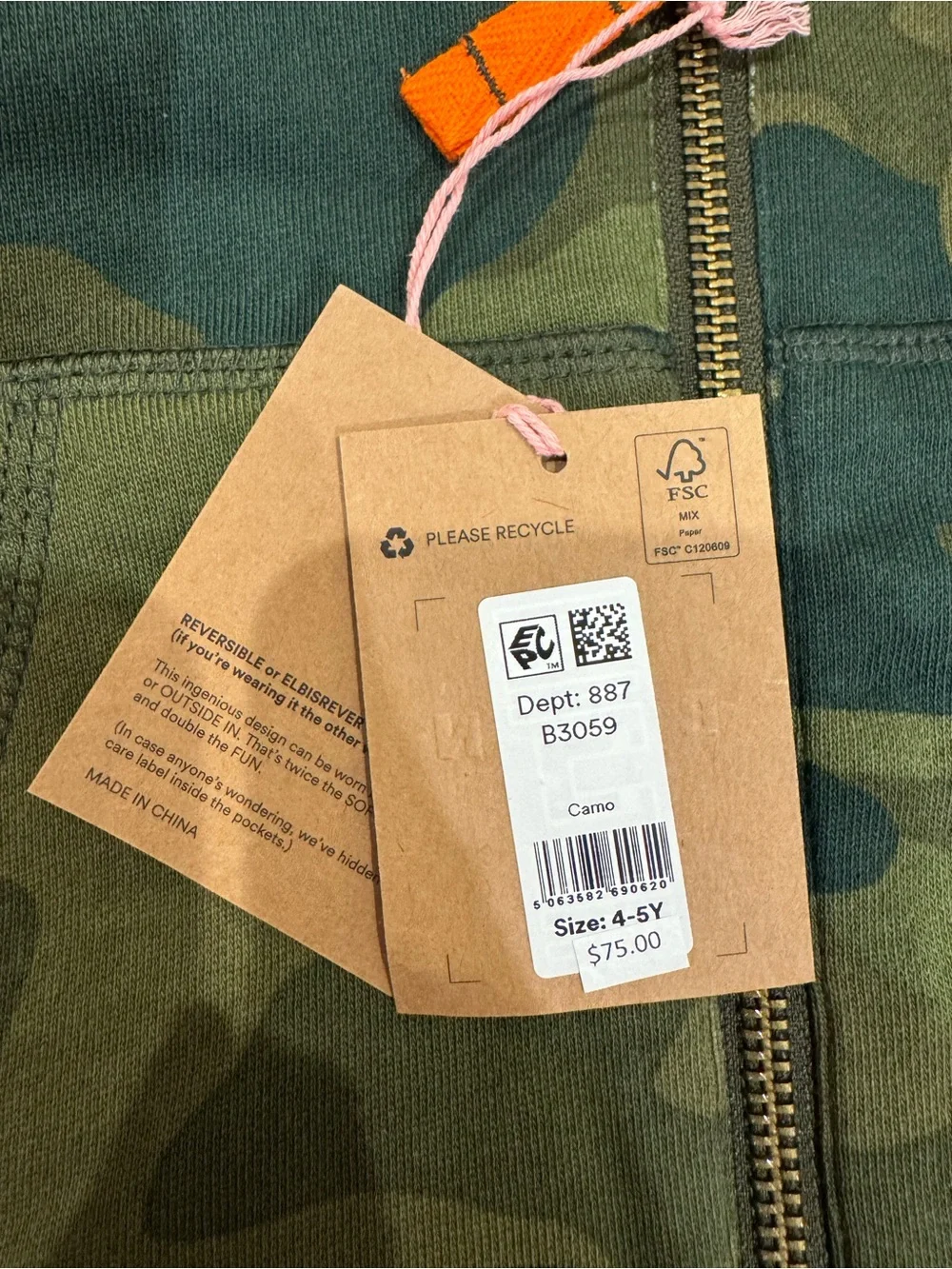 Mini Boden Camo Sherpa Hooded Jacket